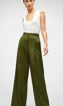 7 For All Mankind Italian Fabric Olive Green Wide‎ Leg Linen Blend Pants Size 2