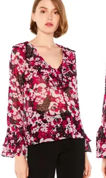 Misa Los Angeles floral ruffle‎ bell sleeve blouse small boho fall cottage core