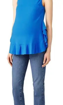 Susan Monaco Womens Blue Ruffled Tank Top Blouse Size Small Maternity Breezy