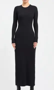 Long Sleeve Ribbed Backless Maxi Dress In Black
