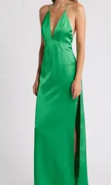 KATIE MAY Holly Satin Gown in Emerald Green S