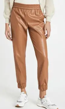Alice + Olivia Pete Camel Tan High Rise Faux Leather Vegan Tapered Jogger Pant S