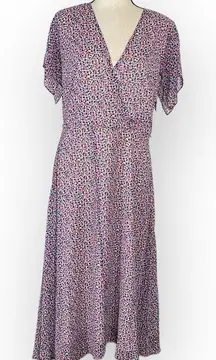 DKNY Asymmetrical Midi Dress Women's 8 Multicolor V-Neck Short Sleeves NO BELT