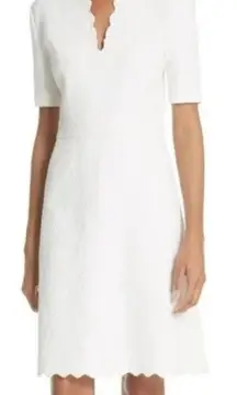 TORY BURCH Bailey Mini Dress White Cotton Scalloped Trim Casual Office Size 4