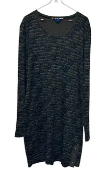 Kavu Women Sweater Dress Long Sleeve Pattern Stretch Pullover Black Brown Medium