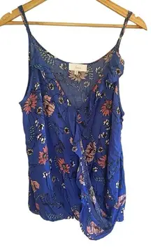 Braeve faux wrap floral blue sleeveless blouse XL