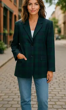 Brooks Brothers Tartan Plaid Green Black Watch Single Breasted Wool Blazer SZ 14