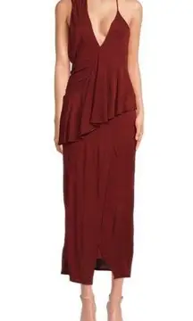 NEW Reiss Xena Strappy Dark Red Open Back Plunge Neck Midi Dress US 8