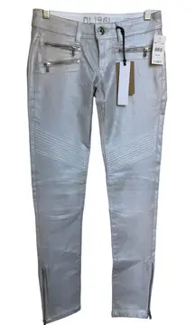DL1961 Hazel Runway Collection Alloy Silver Metallic‎ Skinny Biker Jeans Size 26