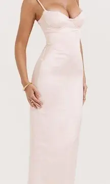 New House of CB Stefania Underwire Corset Bodice Satin Gown soft peach sz XS