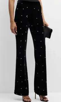 NWT Le Superbe Bianca Embellished Velvet Flare Pants Black Studded Size 6