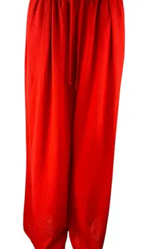 Double Zero Women's Red High Waist Drawstring Wide Leg Harem Palazzo Pants Sz L