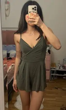NWOT abercrombie hunter green faux wrap romper