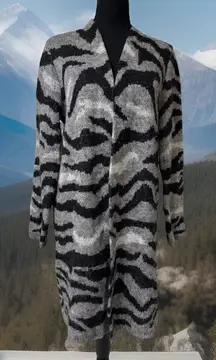 Chico's Gray Black Patterned Knit Cardigan Sweater Women S Mohair Blend CHIC