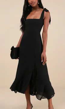 NEW Lulus Summer Invite Black Tie Strap Tiered Midi Dress Cocktail Party XL