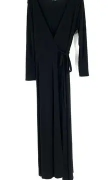 ModCloth Surplice Neck Tie Waist Long Sleeve Maxi Wrap Dress Black Large