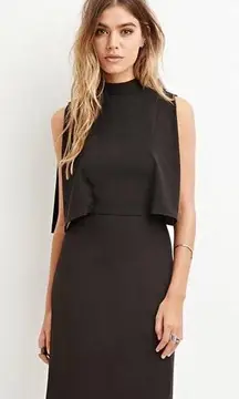 Black Layered Square Mock Neck Maxi Chic Dress