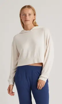 QUINCE Brushed Viscose Cropped Lounge Hoodie Heather Oatmeal Beige Sz Small