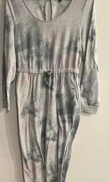 AS U WISH Women’s Gray Tie Dye Scoop Neck Long Sleeve Drawstring Casual Jumpsuit