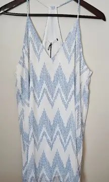 Three Eighty Two Dress Tanner Slip White Blue Chevron Dot Print Mini Cocktail