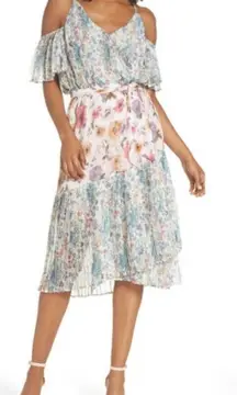 Foxiedox Women's XS Floral Cold Shoulder V-Neck Midi Dress Multicolor