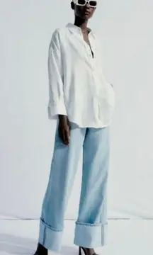 White  100%Linen women's Long Sleeve Button Down  Shirt Small NWT 8372/034