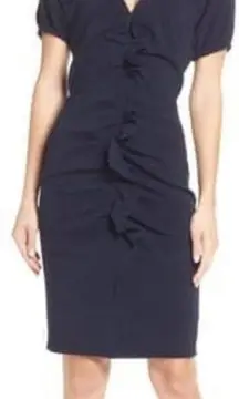 Chelsea28 Dress Womens‎ 10 Petite Blue Ruched Puff Sleeve V Neck Mini