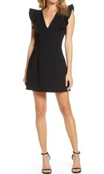 French Connection  Whisper Ruffle Minidress Women's 4 Black V-Neck NWOT