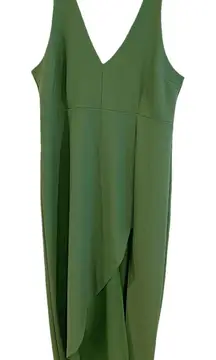 Abercrombie & Fitch Women Dress Sz XL Petite Green Preppy Midi V Plunge Slit