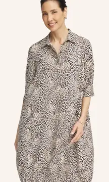Chico’s Leopard Neema UPF 50+ Travel Dress Size XL Collared Cinch Hem
