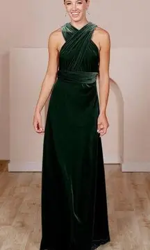 Revelry Micah Convertible Velvet Bridesmaid Maxi Dress Emerald Green Size Small