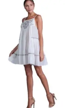 Q&A NWT White Sun Dress 100% Cotton Black Floral Embroidery Size Medium NEW