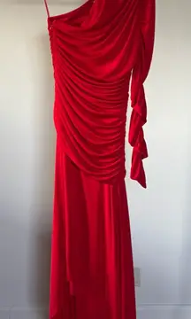 NWT Misha One Shoulder Rouching Asymmetrical Draping Red Holiday Dress - Size 6