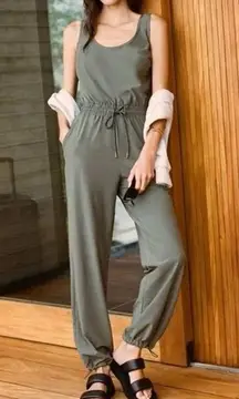 Abercrombie & Fitch Traveler Sleeveless Jogger Jumpsuit Olive Green XS Petite