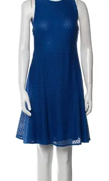 A-K-R-i-S  PUNTO Akris blue knit dress, sleeveless with eyelet lace