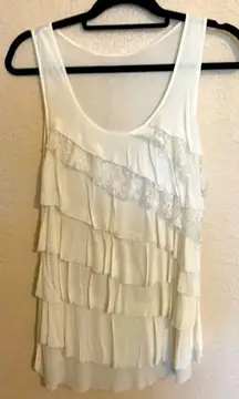 Kenar Ruffled Tiered  Lace Tank Size M