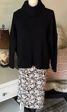 Old navy black cotton funnel turtleneck oversized boxy waffle knit top M