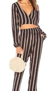 Beach Riot  Pink Black Striped Dover Set Crop Top Tie Pants Set Cover-Up Small S