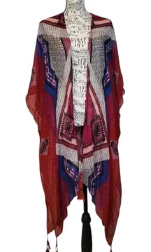 Woven Heart women's kimono or ruana with an abstract geometric and boho Print XL