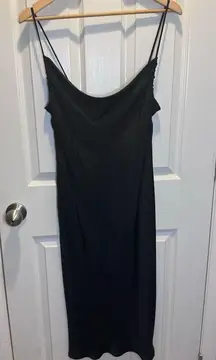 ZARA  black satin draped sleeveless midi dress