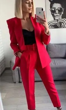 ZARA INVERTED LAPEL LONG BLAZER Shoulder Pads Welt Pockets Metal Hook Closure