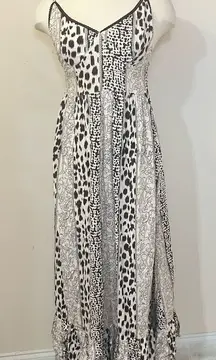 Brass Monkey Boutique Mixed Animal Print Tiered Ruffle Maxi Dress S