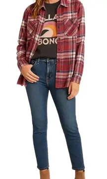 Billabong Plaid Flannel Button-Up Shirt Burgundy, Blue‎ & White Size Medium