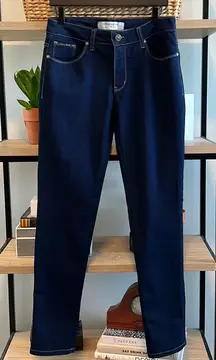 Soft Surroundings Mid-Rise Dark Wash Skinny Jeans w/Landscape Cuff Painting, 6