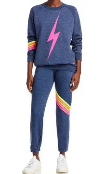 Aviator Nation  Blue Neon 5 Stripe Chevron Bolt Sweatshirt and Sweatpants Set