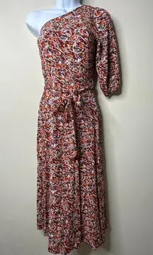 American Eagle Multicolor Floral One Shoulder Belted Midi Dress XS