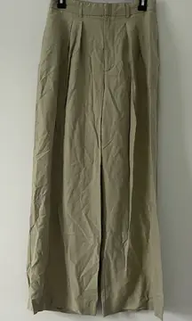 Zara High Rise Pleated Front Wide Leg Light Sage Green Trouser Pants M