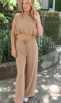 Vestique tan two piece set