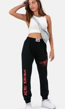 Adika Black High Rise Elastic Waist Stay Savage Graphic Jogger Sweatpants Small