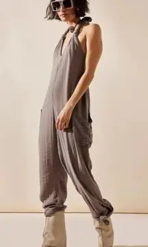 Free‎ People Knot It Up Low-Back Jumpsuit Large Halter Neck PURPLE NEW Boho